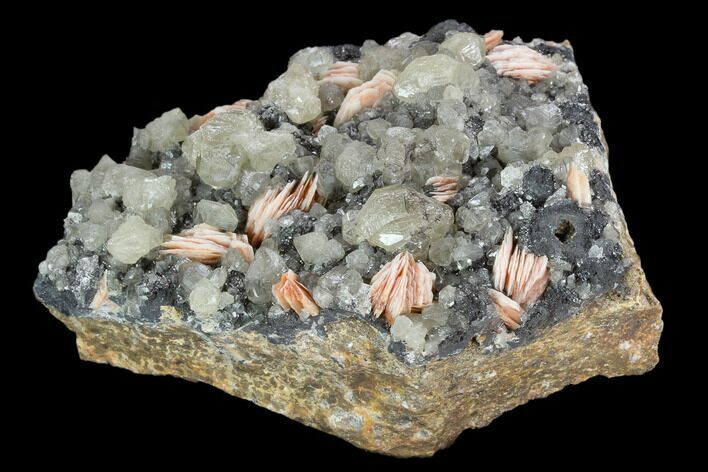 Cerussite Crystals with Bladed Barite on Galena - Morocco #128014